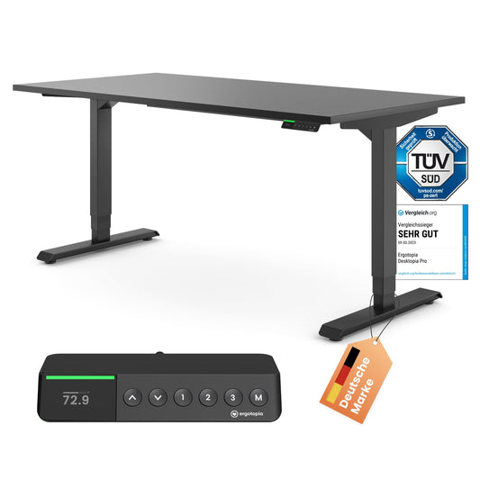 Ergotopia Desktopia Pro X Elektrisch höhenverstellbarer Schreibtisch, Ergonomischer Stehtisch für Büro oder Home Office (Schwarz, Gestell Schwarz, 160 x 80 cm)