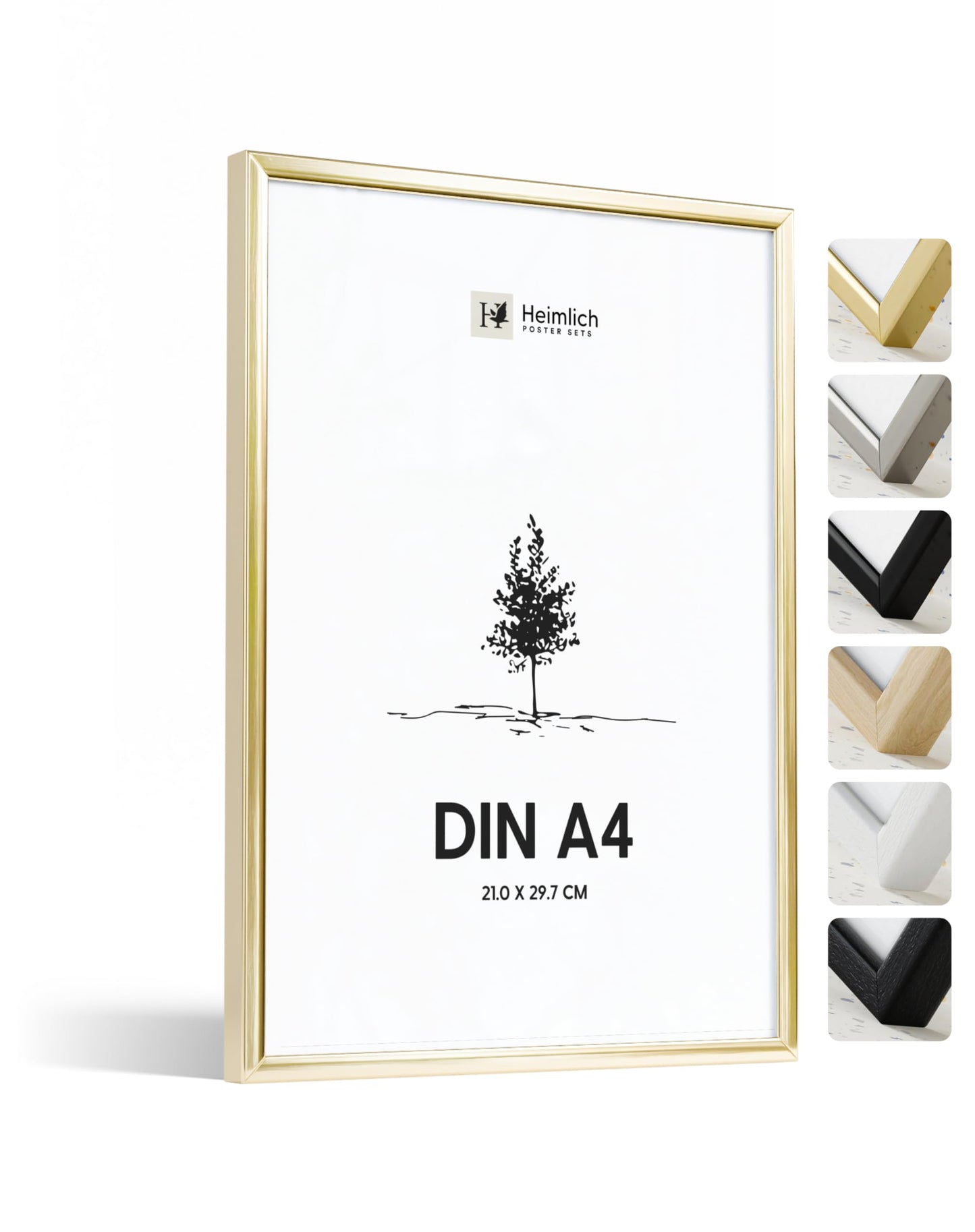 Heimlich® 1x Bilderrahmen DIN A4 21x30 cm Gold Metall Rahmen 1-Pack | Dokumentenrahmen 21x29,7 cm Klein Collage | Metallrahmen Alu-Bilderrahmen Aluminium | Picture Frame A4 Fotorahmen