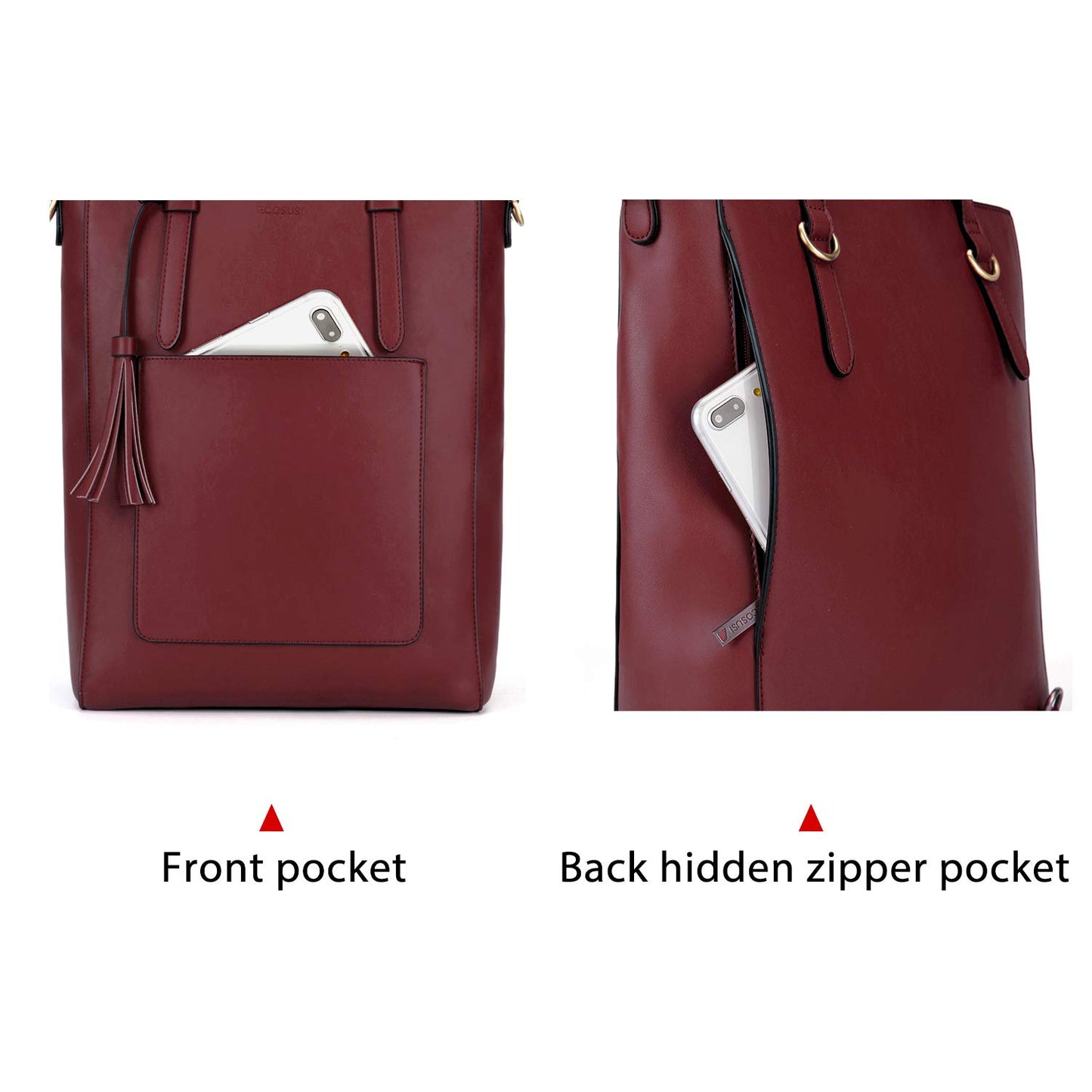 ECOSUSI Rucksack Damen Handtasche Multifunktion 3 In 3 Tote bag Tragetasche für Die Arbeit Reisen, Rot