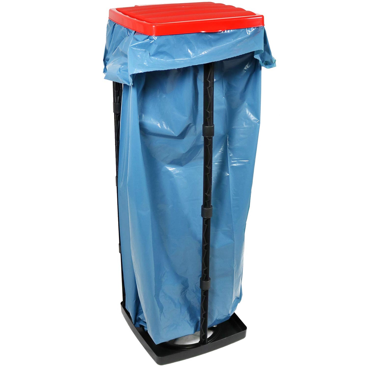 com-four® 2X Müllsackständer mit Deckel, in 3 möglichen Höhen aufbaubar, optimal für Heim, Garten, Werkstatt und Camping für Ihre Müllentsorgung (Deckel - blau + rot)