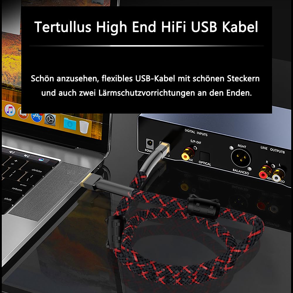 Tertullus HiFi USB Kabel 2m USB-A Auf USB-B Dac A-B USB Audio Kabel USB Druckerkabel USB Digital Kabel Für Audio-streaming, Dac Und Computer, Soundkarte, Decoder, Verstärker, Digitalplayer