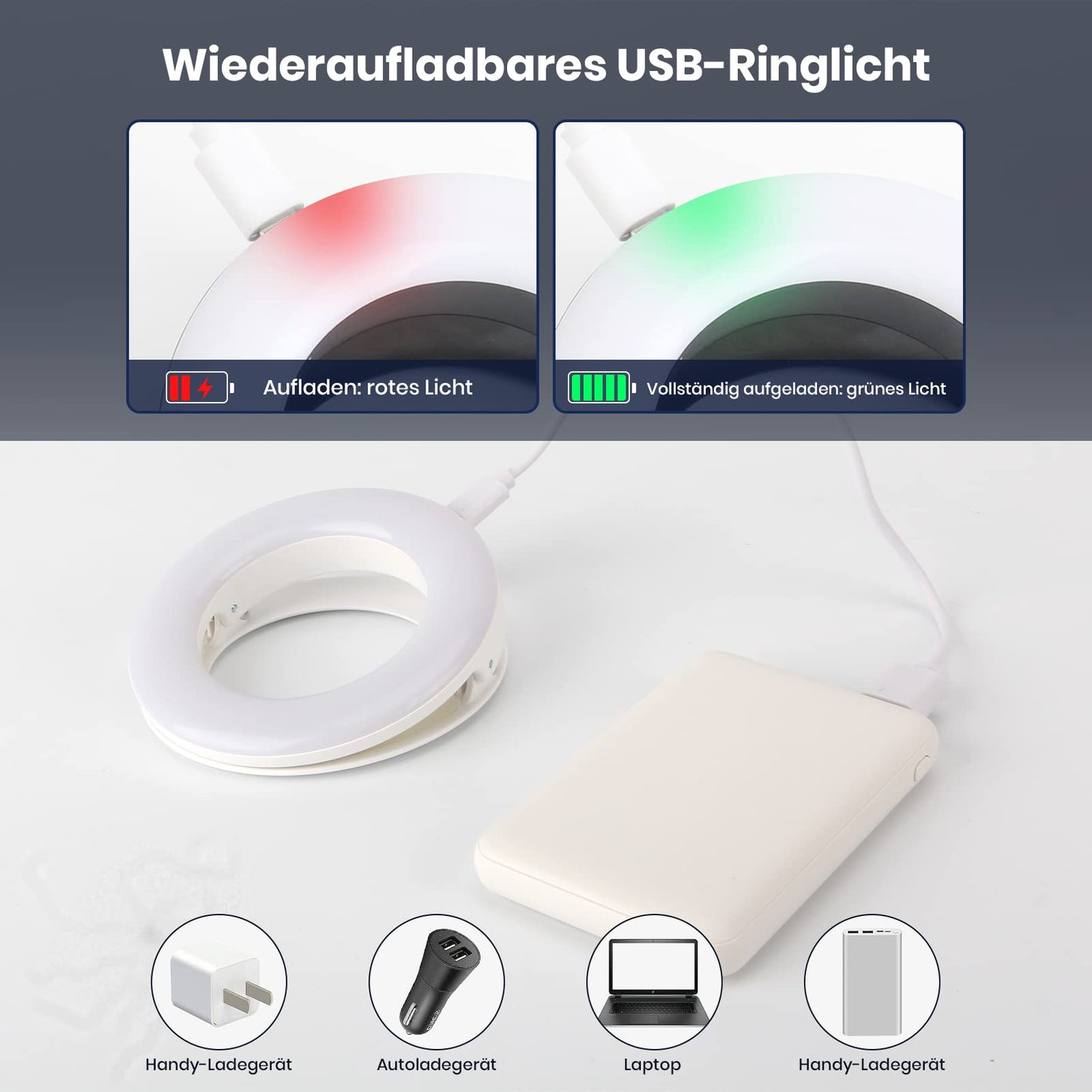 Handy Ringleuchte,40 LEDs Selfie Licht,Mit DREI Farbmodi,USB-Laden,Geeignet für Handys,Tablets,Laptops,Zoom-Meetings,Make-up,Vlogging, Videokonferenzen,Phone