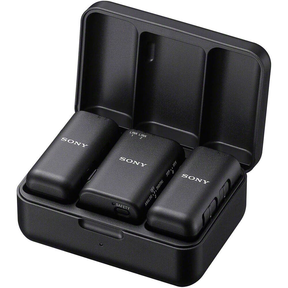 Sony ECM-W3, 2 Sender, 1 Empfänger, Ladestation, Kabelloses Mikrofon, Rauschunterdrückung, 150m Reichweite, Ideal für Kameras, Smartphones, Podcast, Streaming, Interviews