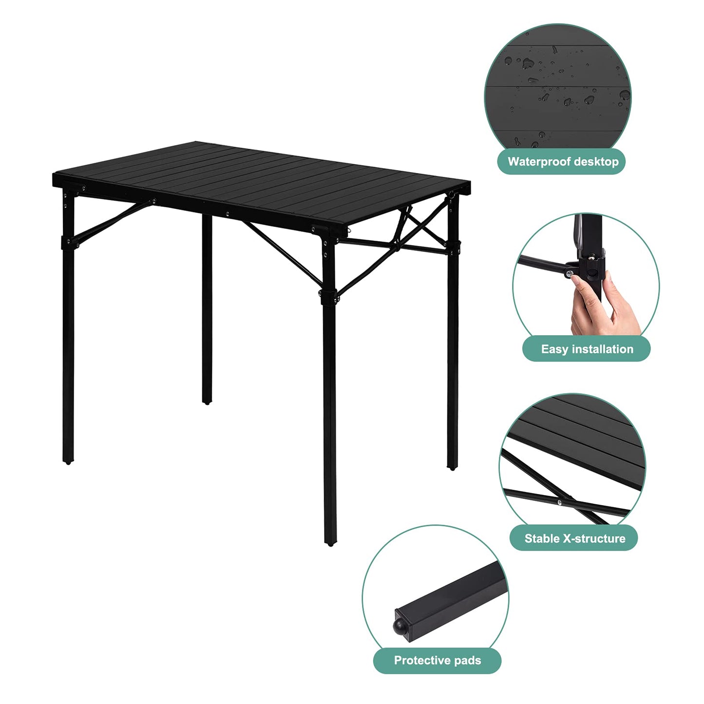 WOLTU Alu Tisch Campingtisch Buffettisch 104x69x70cm(LxBxH) zusammenklappbar und tragbar Reisetisch, hohe Tragfähigkeit und Stabilität, Schwarz CPT8134sz