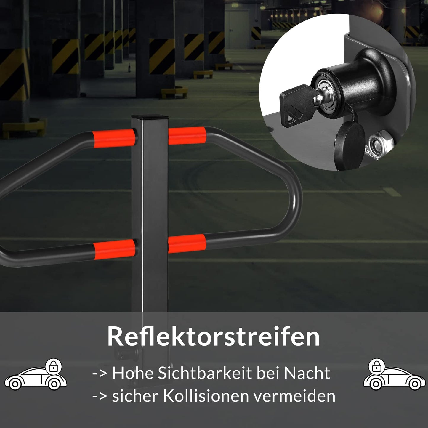 MONZANA® Parkplatzsperre 2 Schlüssel klappbar integriertes Schloss Stahl Robust Parkpfosten Parkplatzbügel Sperrpfosten