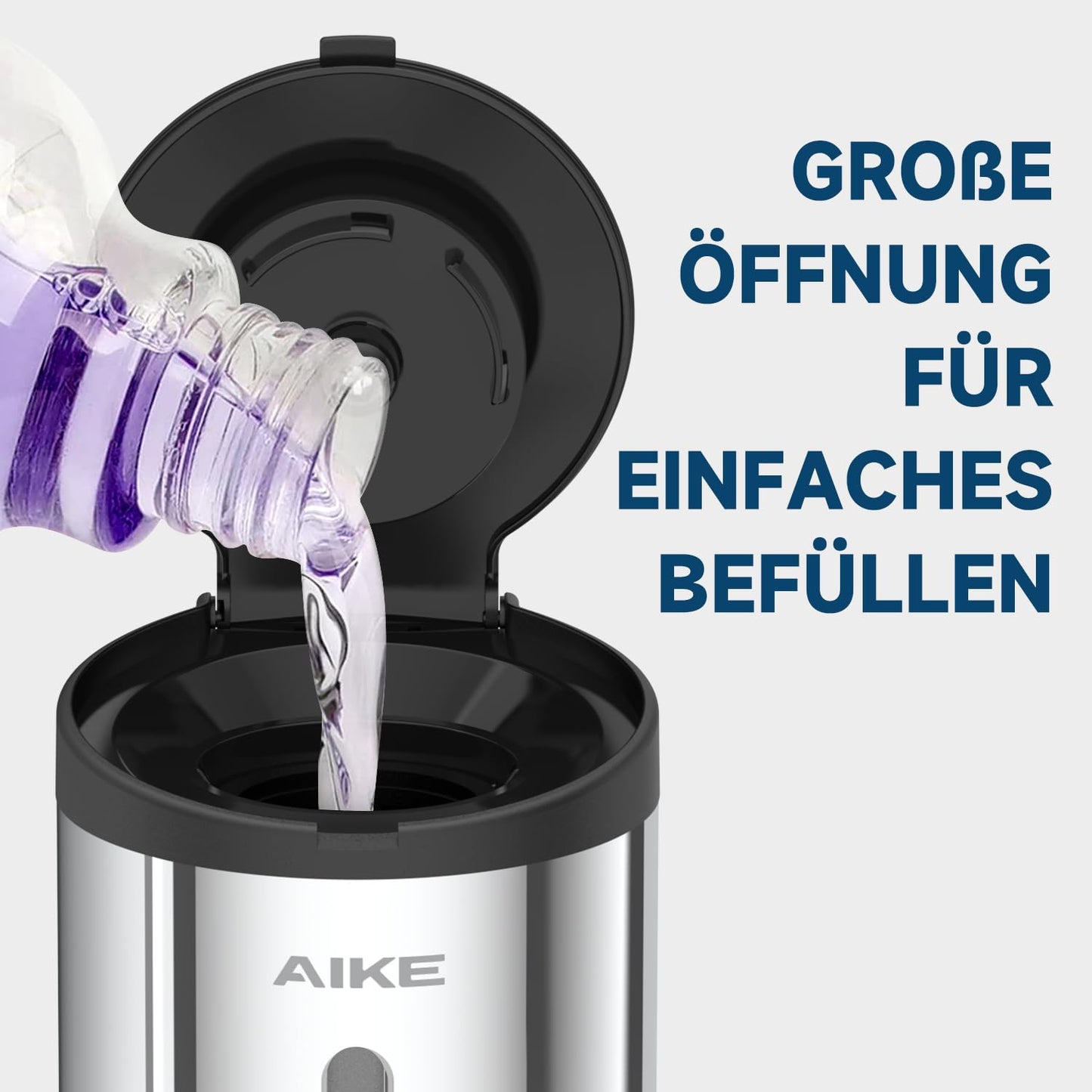 AIKE AK1205 Seifenspender Automatisch Wandbefestigung, 800ml Kommerzieller Automatischer Flüssigseifenspender Wandmontage, 5 Gänge einstellbar