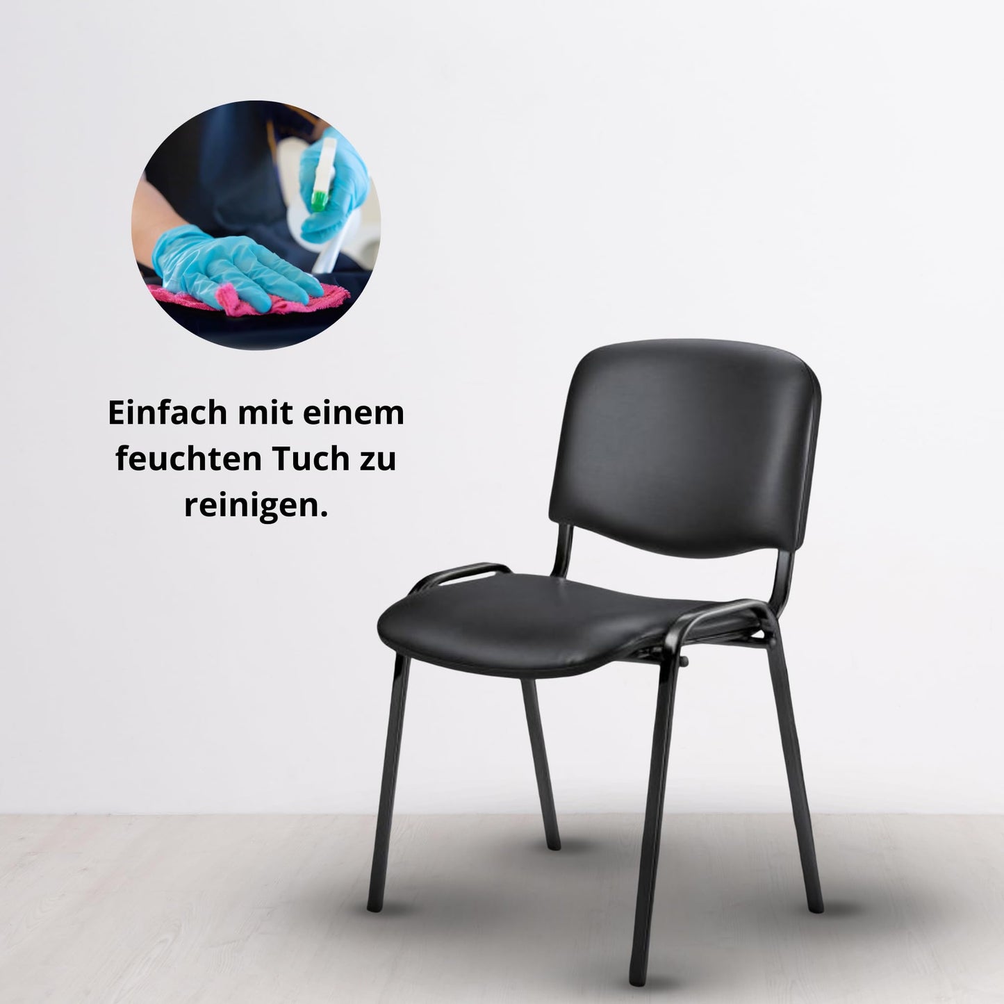 Topsit Büro & More Wartezimmerstuhl, stapelbarer Besucherstuhl mit Polsterung und Kunstlederbezug, Metallgestell Bürostuhl, Konferenzstuhl für Home Office, Rezeption Pausen Raum (Schwarz)