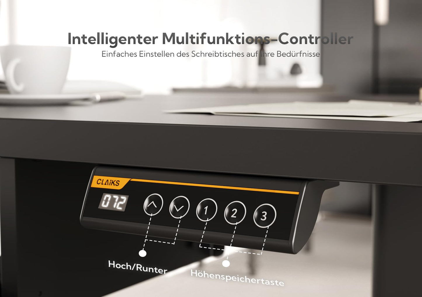 Claiks Schreibtisch Höhenverstellbar Elektrisch mit Tastaturablage, 120 x 60 cm Elektrischer Schreibtisch,Höhenverstellbarer Computertisch mit Memoryfunktion,Standing Desk,Schwarz