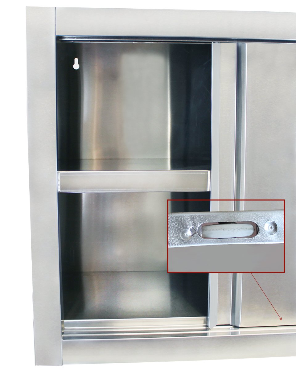 Beeketal 'BWS100' Gastro Küchen Wandhängeschrank aus Edelstahl mit auf Rollen gelagerte Schiebetüren, Hängeschrank mit fest verbautem Einlegeboden