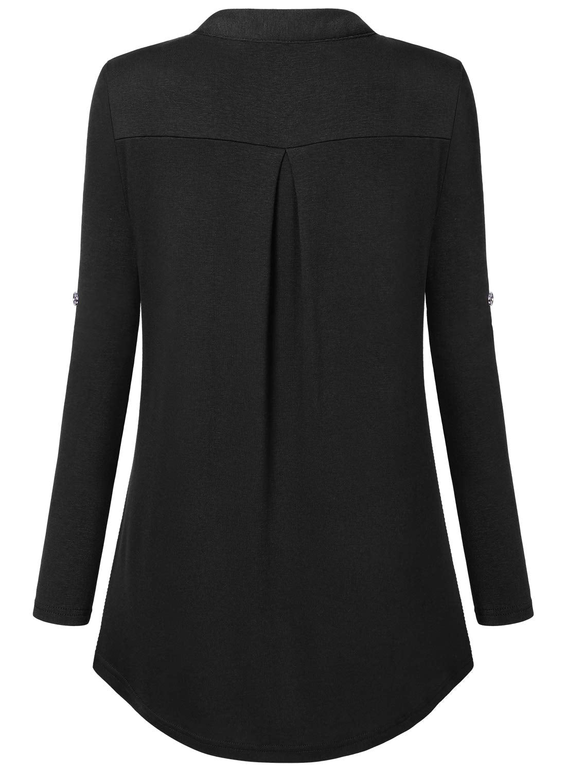 Siddhe Bluse Schwarz Damen Einfarbig V-Ausschnitt Bluse Tunika Damen Langarm Reißverschluss T-Shirt Oberteile Elegant 3/4 Ärmel Blusen Casual Longshirt, Schwarz M