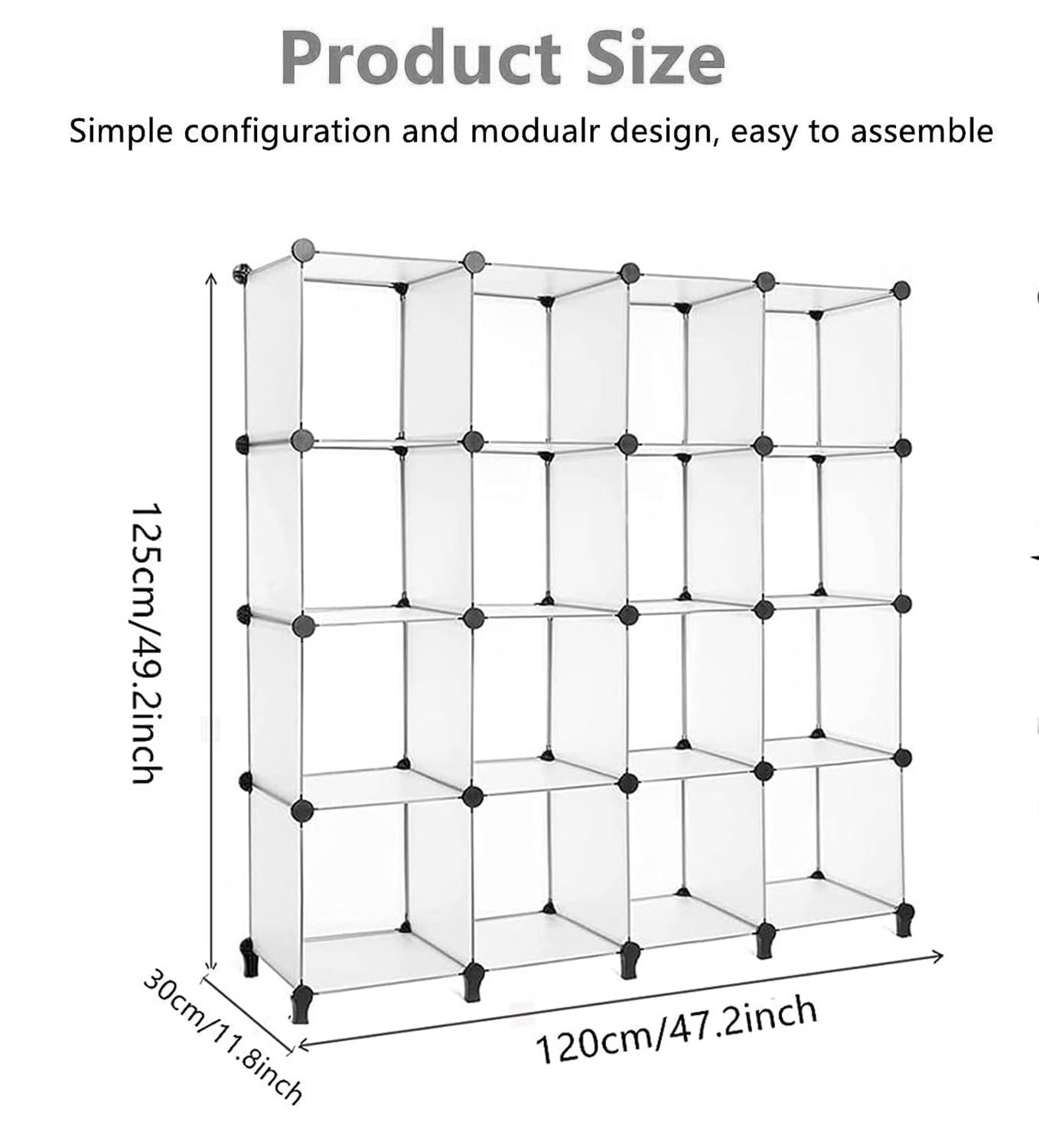 AWTATOS Kleiderschrank mit 16 Würfeln, Storage Shelves, DIY Regal Würfel, PP Steckregal Kunststoff, Kinderregal, Spielzeugregal, Faltschrank, Shelves, Standregal, Weiß ULPZ016