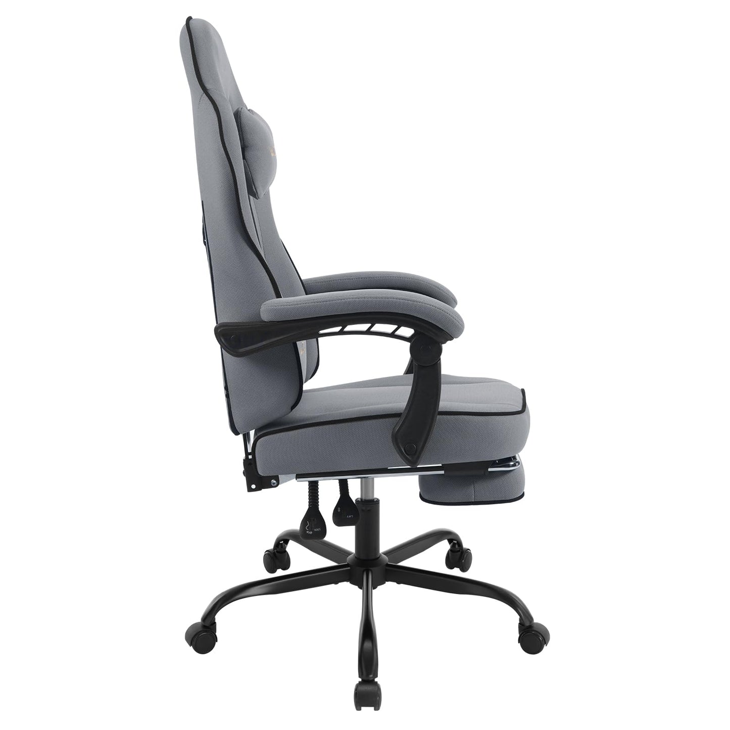 WOLTU Gaming Stuhl mit Taschenfederkissen, Gaming Sessel 150 kg Belastbarkeit, ergonomischer Drehstuhl, Gamer Stuhl mit Kopfkissen, Lendenkissen, Fußstütze, Netzstoff, Grau,GS11gr