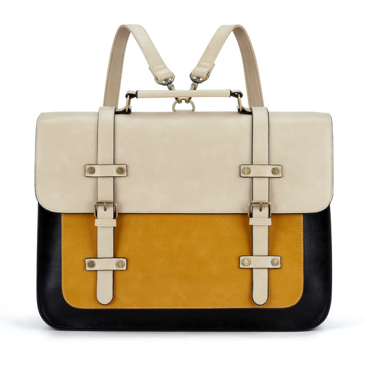 ECOSUSI Damen Laptoptasche, 15,6 Zoll, Handtaschen, Schulterriemen, PU-Leder, Vintage, Schulranzen, Lehrer, Aktentasche, Arbeit, Schüler, abnehmbarer Schultergurt, braun, L, Retro