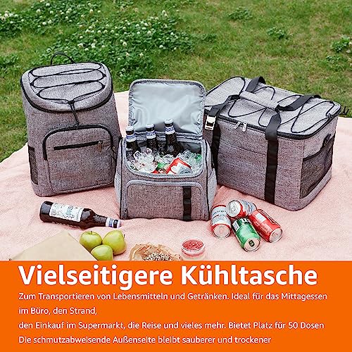 Amazon Basics Kühlbox, zusammenklappbare, wasserdicht, leicht, isoliert, Fassungsvermögen von 40L (50 Dosen), Grau