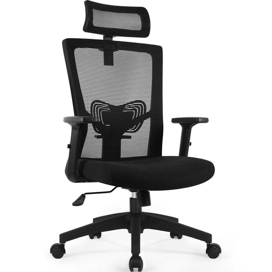 Daccormax Bürostuhl Ergonomisch, Schreibtischstuhl mit Verstellbarer Kopfstütze, Armlehnen, Lendenwirbelstütze, Drehstuhl Wippfunktion, Chefsessel aus Mesh,Rückenschonend, Bürostuhl 150kg
