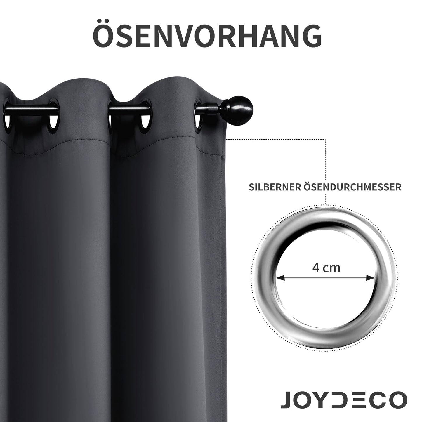 Joydeco Blickdichte Vorhänge mit Ösen Gardinen 2er Set, Verdunkelungsvorhang Thermovorhang Hitzeschutz, Ösenvorhang für Schlafzimmer Wohnzimmer (2xH137xB117, Dunkelgrau)
