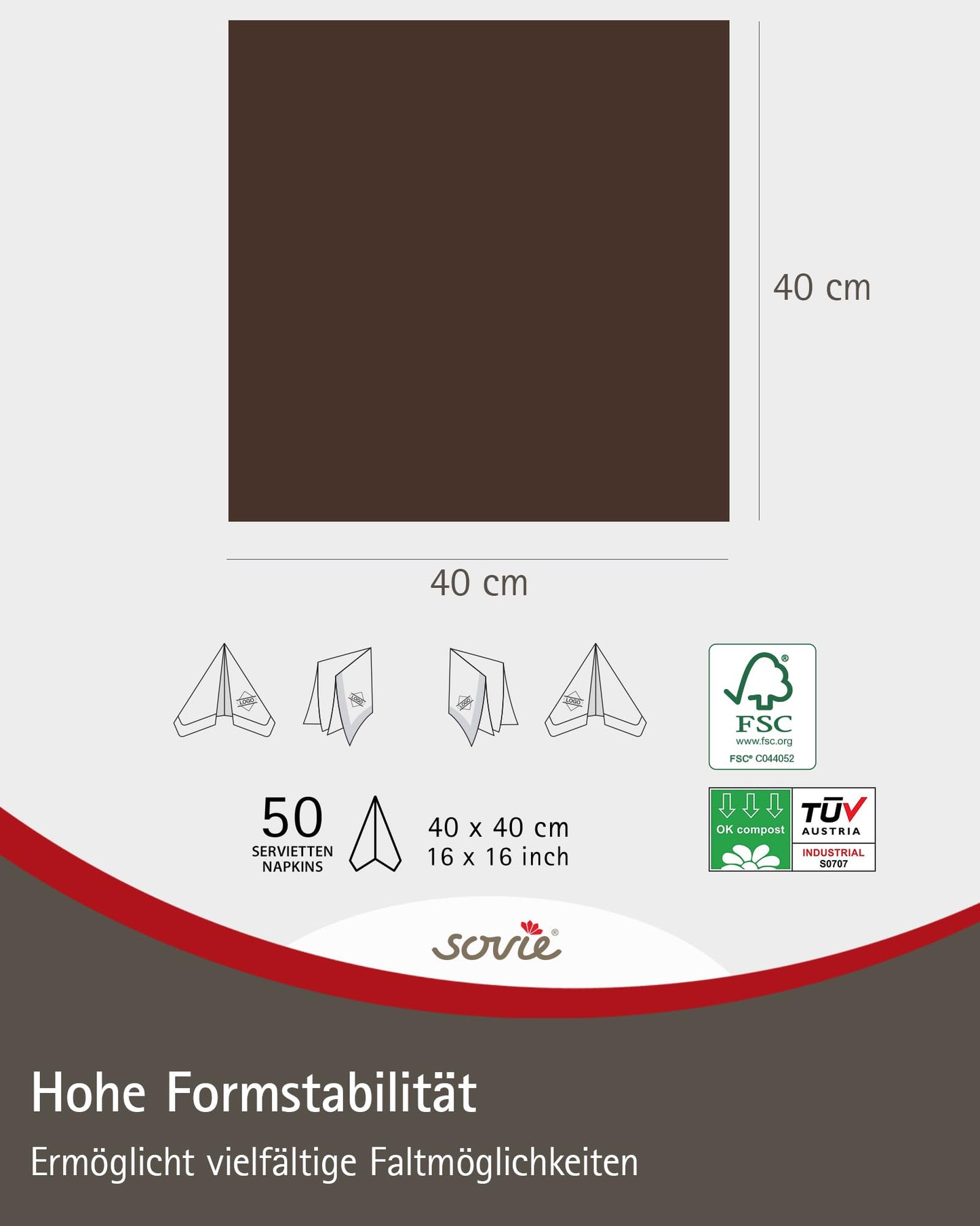 Sovie HORECA Airlaid-Servietten 40x40 cm, hochwertige Einweg-Servietten, extrem saugstark und stoffähnlich, ideal für Gastronomie, 50 Stück, Braun