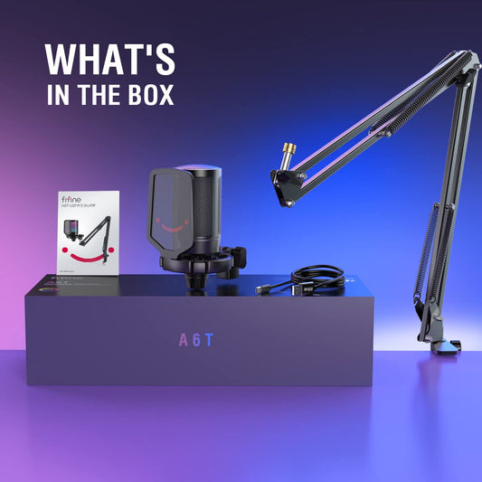 FIFINE Gaming Mikrofon PC mit Arm, USB Microphone Kit mit Stummschalttaste für Podcast Streaming Studio, für MAC PS4 PS5