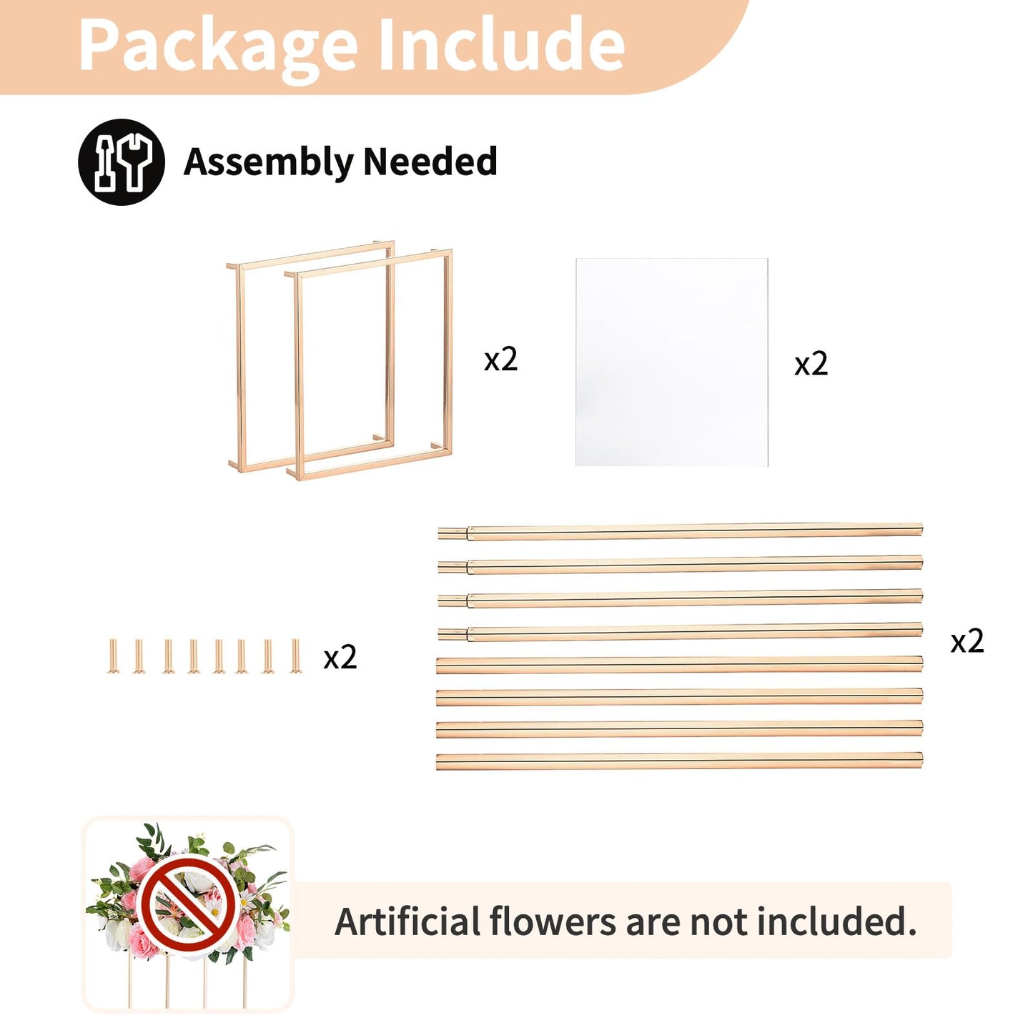 NUPTIO 2 Stück Goldvasen für Hochzeit Herzstück Tische, Metall Blumenboden Vase Säule Blumenständer, 80cm Hohe Geometrische Blumenvase, Rechteckige Blumen Display Rack für Zuhause Party Hochzeit