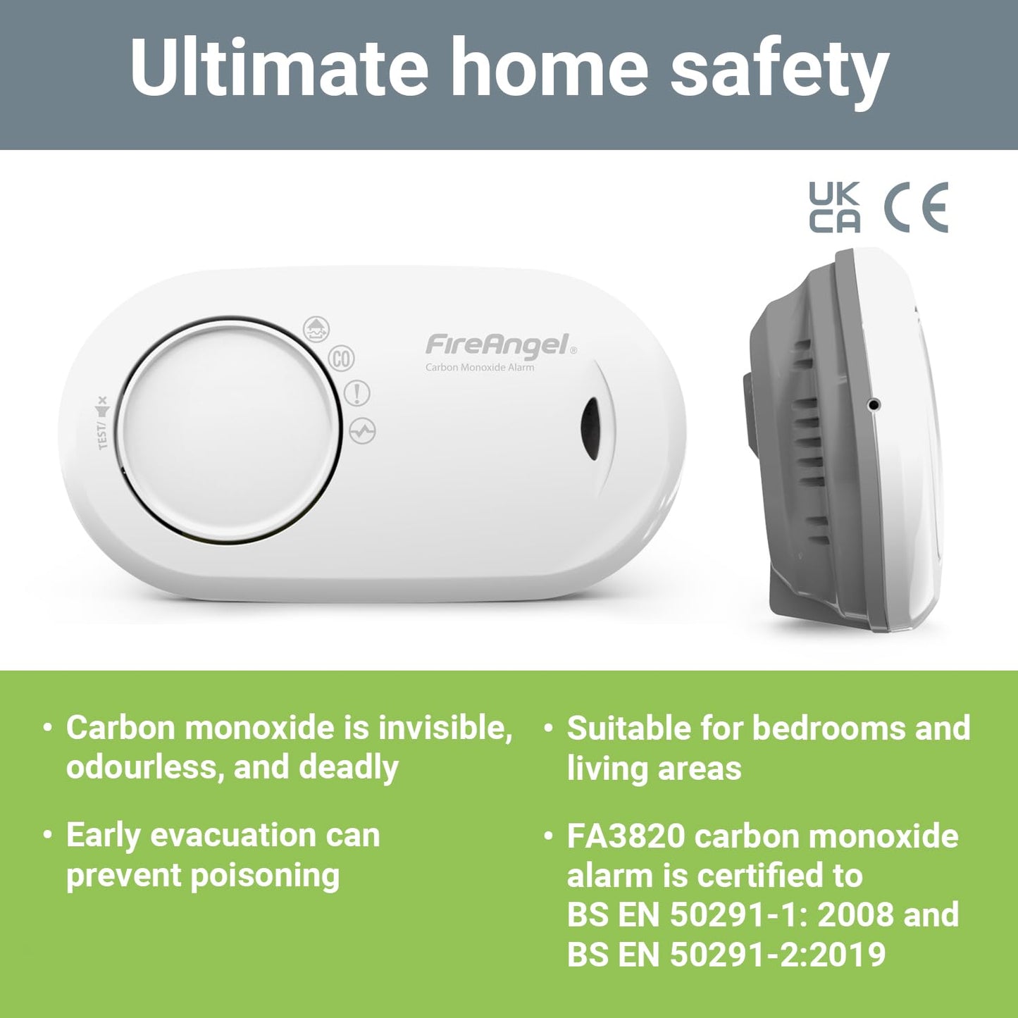 Fire Angel FA3820-EUX10 Kohlenmonoxid-Melder inkl. 10 Jahres-Batterie batteriebetrieben detektiert Ko