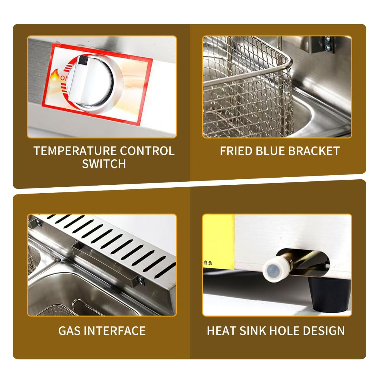 Generische Gasfritteuse 20L, Edelstahl Freistehender Gastro-Fritteuse mit Thermostat, Propan-Betrieb, für 4-6 Personen, Ideal für Pommes und Snacks
