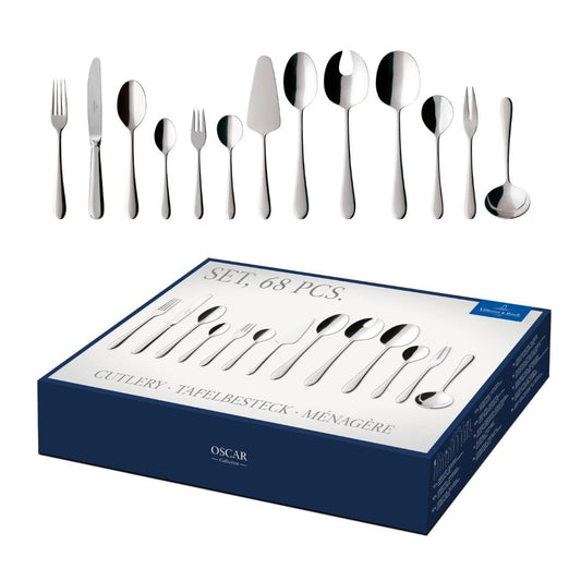 Villeroy & Boch – Oscar Tafelbesteck 68 teilig 12 Personen, Spülmaschinenfest, Rostfrei, Besteck Edelstahl, Essbesteck, Besteckset, Messer, Gabel, Löffel, Küchen Besteck Set, Edelstahl