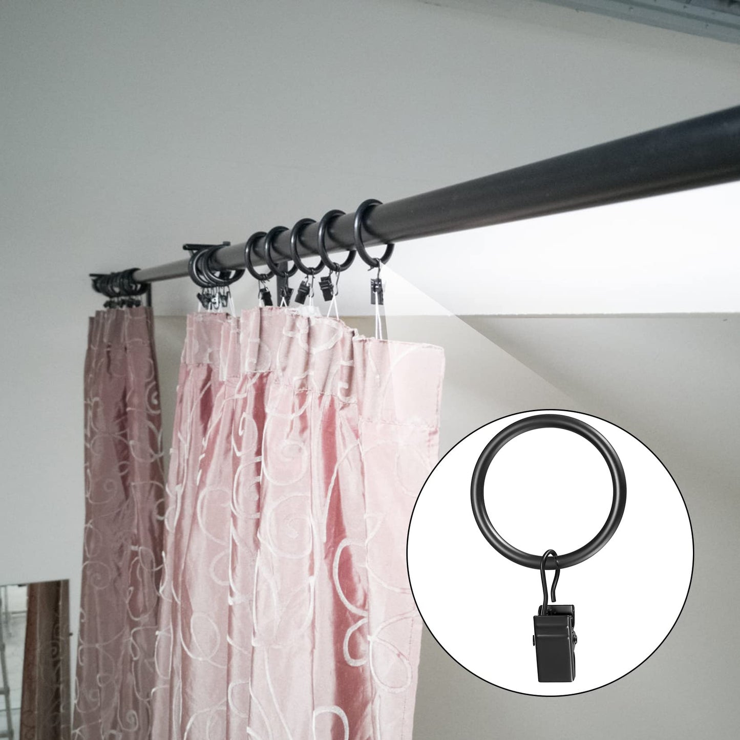 50 Stück Gardinenringe Vorhangringe, Vorhang Clips für Gardinenstange, Duschvorhang Metallklammern mit Clips Haken für Fenster Tür Duschvorhang