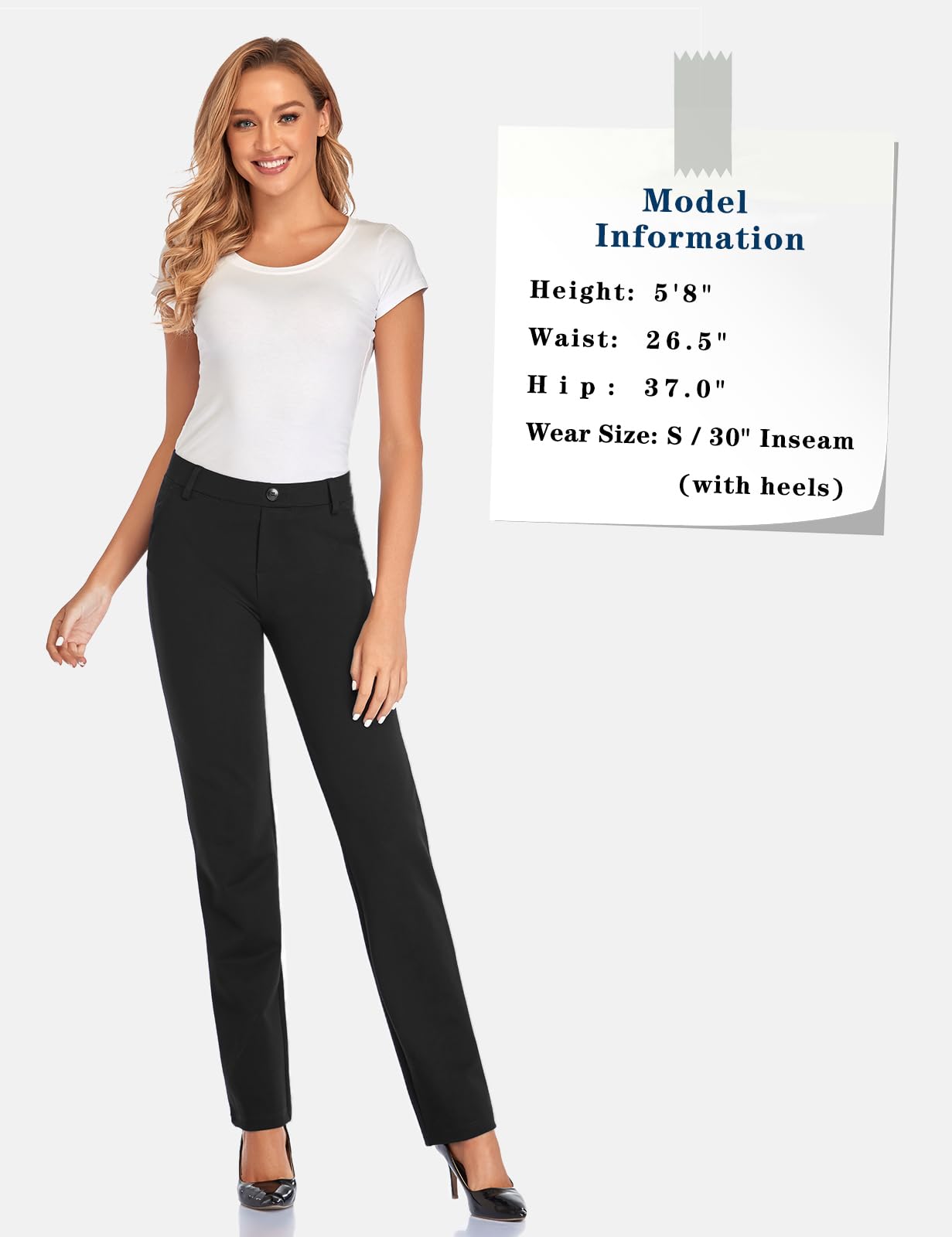 Tapata Damen 71cm/76cm/81cm/86cm Gerade Stretch-Hose mit Taschen Für Büro Geschäft Alltag, Tall/Lang/Regulär/Petite Hose 86cm, Schwarz, S