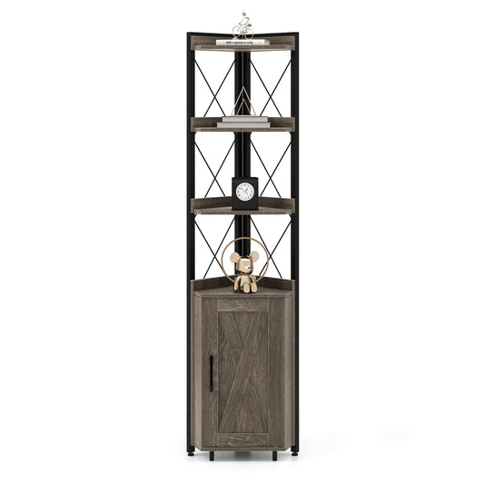 COSTWAY 6-stöckiges Bücherregal, Standregal industriell, Hochschrank schmal mit 4 Ablagen & verstellbaren Regalen, Küchenschrank Eckschrank platzsparend, 48 x 32 x 180 cm (Grau)