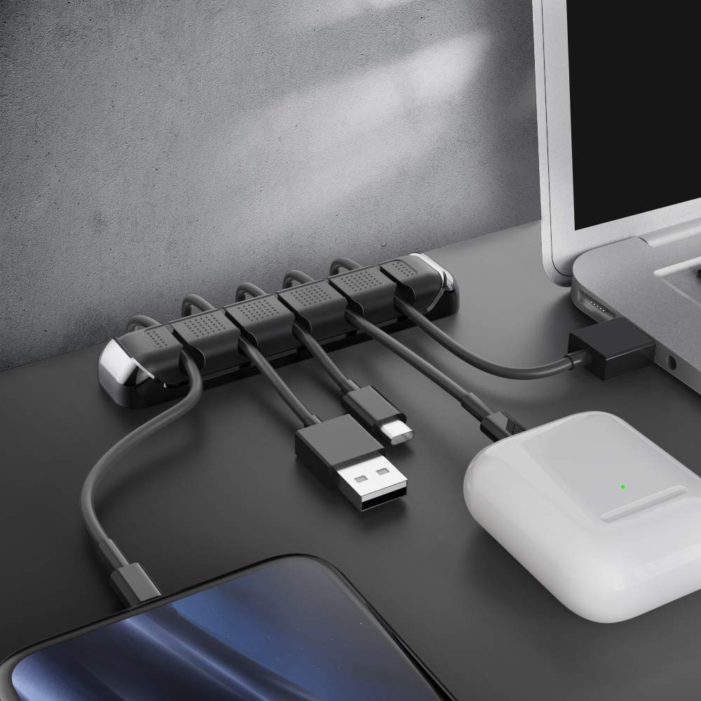 AHASTYLE Kabelhalter Kabel Organizer mit 5 Steckplätzen Kabelmanagement Schreibtisch Kabelclip Organisation für Büro Zuhause und Auto USB-Kabel/Netzkabel/Draht (Schwarz)