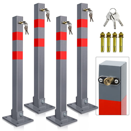Ikodm 4 Stück Parkplatzsperre Klappbar Parkpfosten Absperrpfosten mit 12 Schlüssel mit Warnstreifen