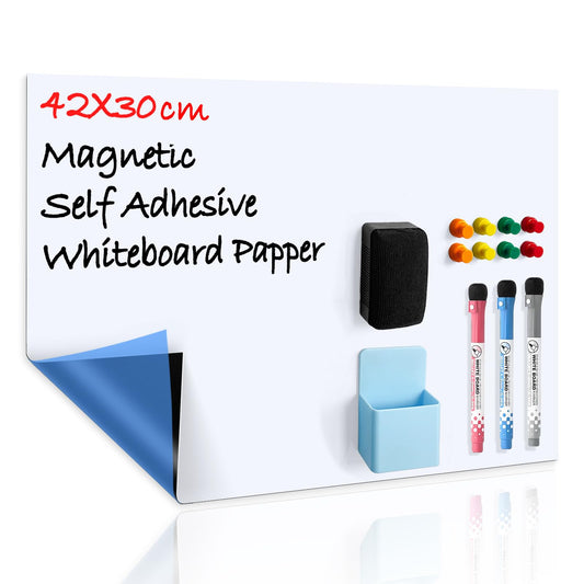 CUHIOY Whiteboard Folie Magnetisch Selbstklebend A3 für Jede Glatte Oberfläche, Mit Neuer Schmutzabweisender Technologie, Einkaufsliste Kühlschrank, Notiztafel Büro, Inkl 3 Whiteboard-Stiften