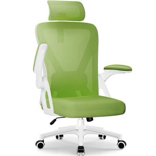 Daccormax Bürostuhl, Bürostuhl Ergonomisch mit Einstellbarer Kopfstütze, Weiche Lendenwirbelstütze und Klappbare Armlehnen Schreibtischstuhl Drehstuhl Wippfunktion, Chefsessel, Rückenschonend