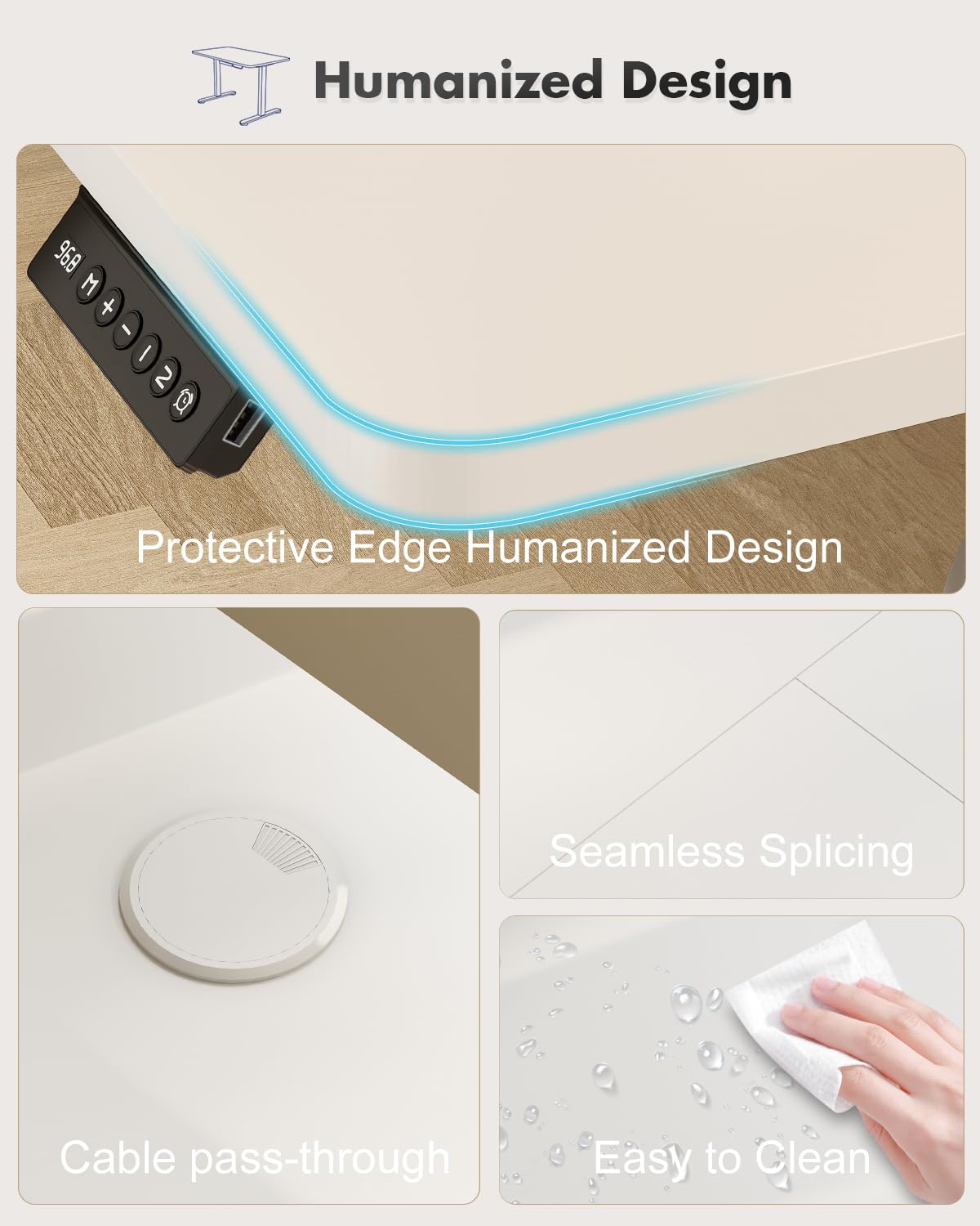 JUMMICO Höhenverstellbarer Schreibtisch mit USB-Ladeanschluss,Schreibtisch Höhenverstellbar Elektrisch, Steh-Sitz Tisch Stehpult Verstellbarer Computertisch,Standing Desk,120 x 60 cm, Weiß