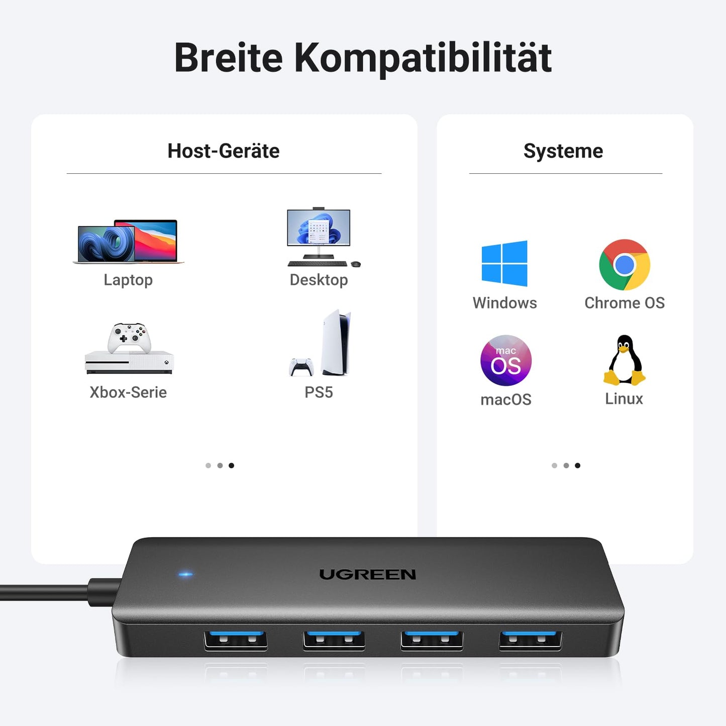 UGREEN 4-Port USB 3.0 Hub USB Verteiler 5Gbps USB Mehrfachstecker USB Splitter für MacBook, iMac, Surface, Dell, Thinkpad, USB Stick, Mobile HDD, Desktop PC und mehr (15cm)