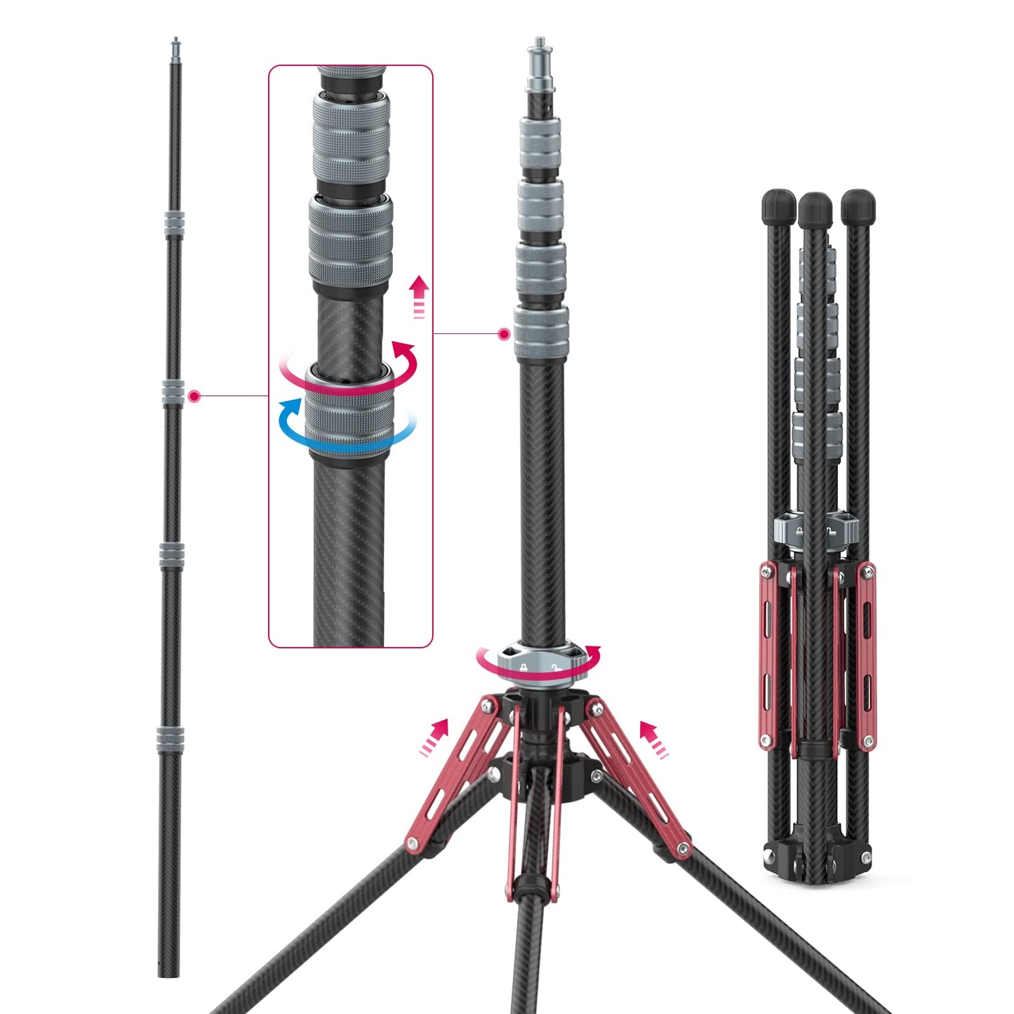 ULANZI MT-49 Lampenstativ aus Kohlefaser, 194cm/76.4inch, Stabiles Light Stand für Studio Kits, Softbox, Reflektor, Ringlicht und COB Licht, inkl. Tragetasche