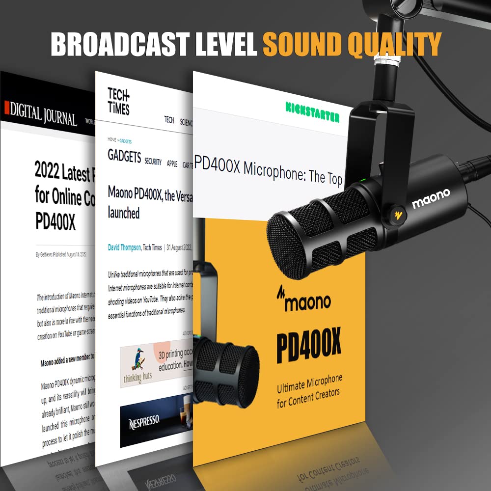 MAONO Dynamisches Mikrofon, USB/XLR-Podcast-PC-Mikrofon mit Software, EQ, Tap-to-Mute, Gain-Regler und Lautstärkeregler, Studiomikrofon für Rundfunk, Aufnahme, Streaming und Gaming (PD400X)