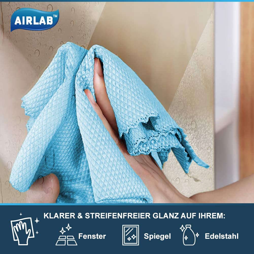 Airlab 8X Mikrofasertücher Putztücher, Nano Streifenfrei Fenstertuch Geschirrtücher, Fishscale Reinigungstücher für Auto, Fenster, Brille, Küche, Glas, Spiegel, Wasserhahn und Bad, 40x30 cm