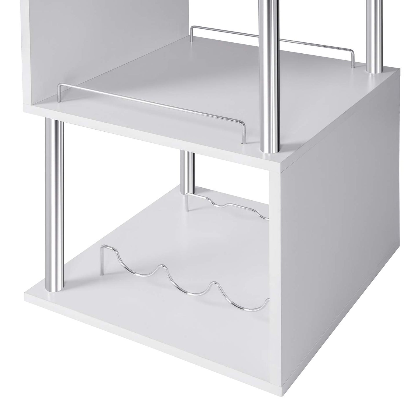 WOLTU Bartisch Stehtisch Bistrotisch Bartheke Tresentisch, mit 3 Ablagefläche, mit Weinregale, Metall, MDF, Weiß, 113x40x105cm(BxTxH)
