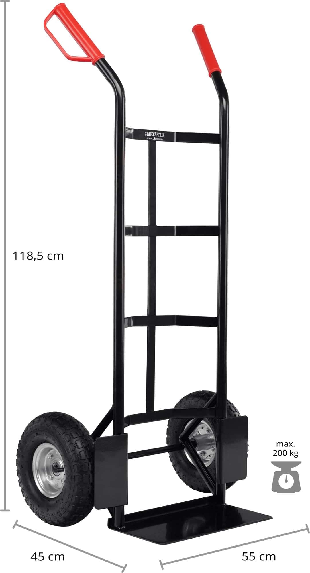 Stagecaptain Carryboy Sackkarre - 200 kg belastbar - Transportkarre für Umzug oder Getränkekisten - Robuster Stahlrahmen und Luftreifen mit 26 cm Ø - Handwagen mit Sicherheits-Haltegriffen - Schwarz