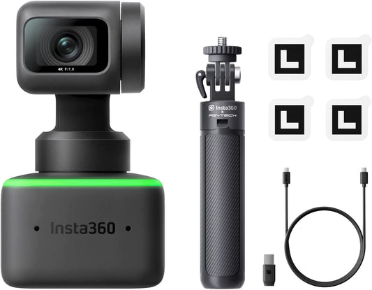 Insta360 Link Stativ-Kit PTZ 4K Webcam mit 1/2"-Sensor, KI-Tracking, Gestensteuerung, HDR, Mikrofonen mit Rauschunterdrückung, Spezialmodi, Webcam für Laptop, Videokamera für Videokonferenzen
