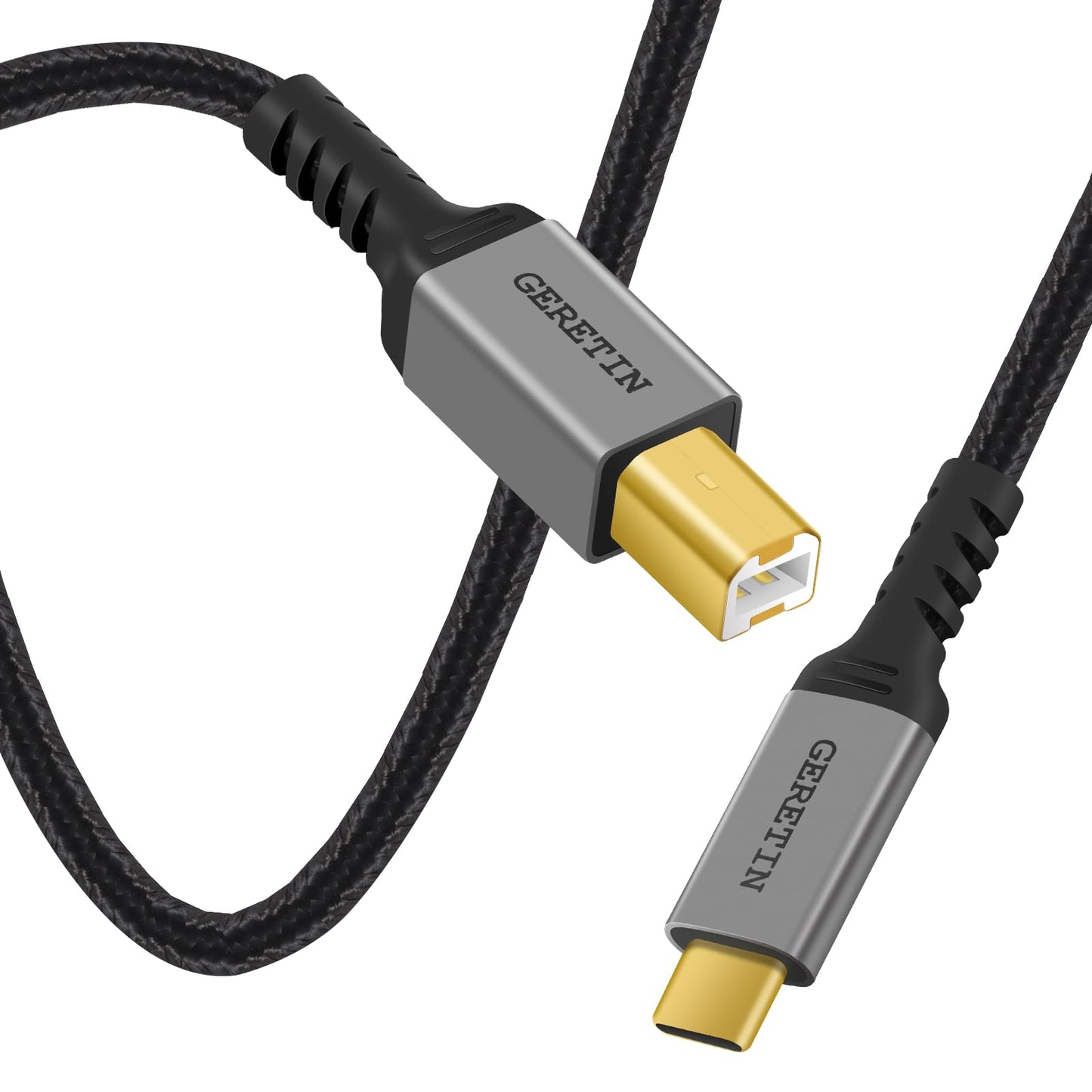 GERETIN USB C Druckerkabel 2M USB B auf USB C Kabel Scannerkabel USB B 2.0 zu Typ C Nylon Drucker Kabel Kompatibel mit MacBook Pro/Air, iMac, Matebook, Dell XPS, HP, Epson, Canon, Brother, Lexmark usw