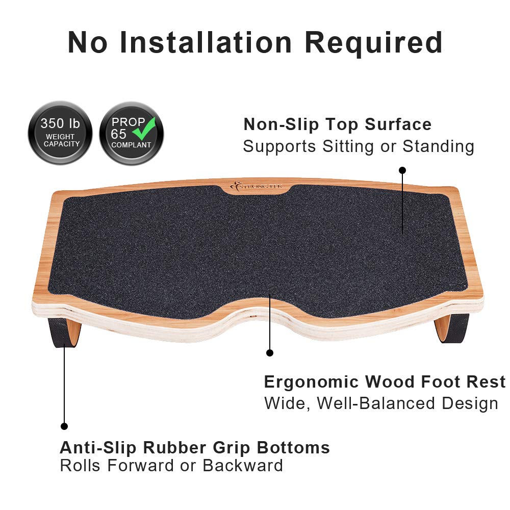 StrongTek Foot Rest Under Desk, Desk Footrest, Rocking Foot Nursing Stool, Rocker Balance Board, Natural Wood, Non-Slip, Ergonomic Pressure Relief for Posture Support, Home, Office Use (18Wx11L)