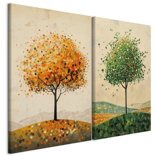 murando - Wandbilder XXL Set Herbst und Sommer Landschaft 120x90cm 2 Teilig je 60x90cm Collage 2er Leinwandbild Groß Wanddeko Wohnzimmer Wanddekoration - Wandkunst Farbenfrohes Baum c-H-10084-b-a