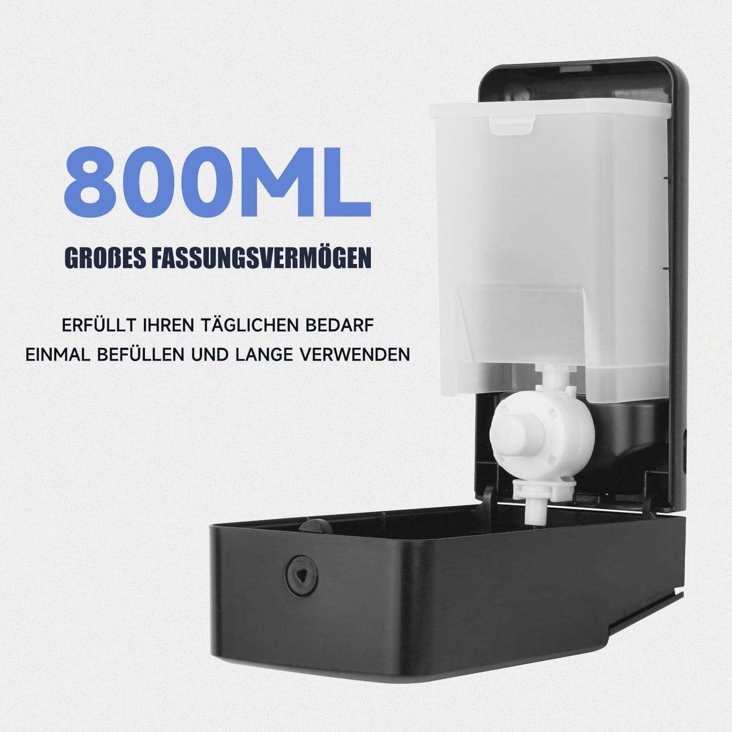 AIKE AK1006 800ML Seifenspender Wandbefestigung Ohne Bohren, Manueller Wandseifenspender aus Kunststoff, Flüssigseifenspender für den öffentlichen Gebrauch, Schwarz Matt