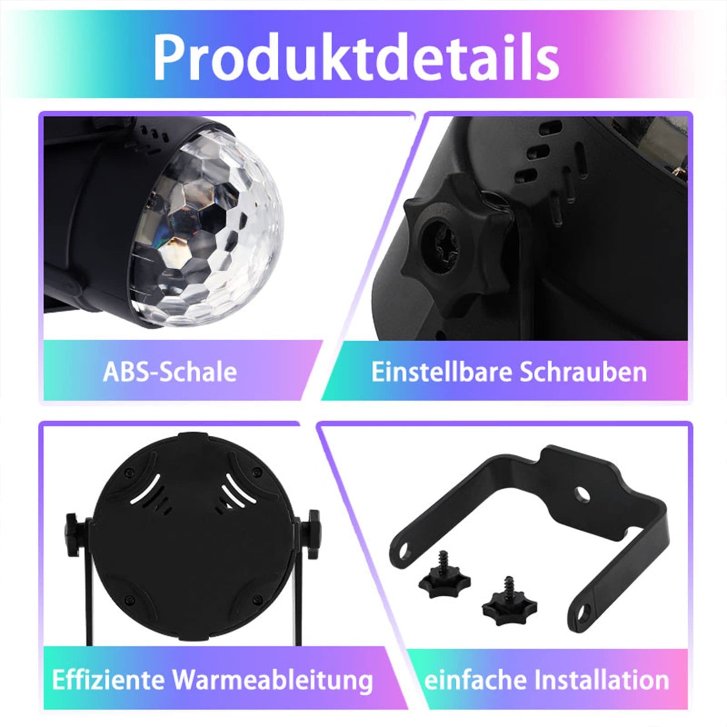 Discokugel, SEBRUANC Disco Lights LED Musikgesteuert DJ Party licht 360° Rotierende Ball Lights 3W RGB Bühnenlichter mit Fernbedienung für Home Geburtstag KTV Weihnachten 1pc