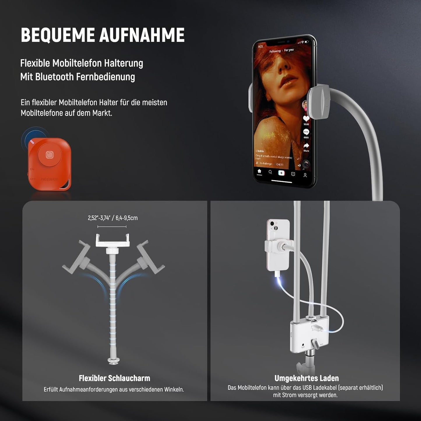 NEEWER LED Kosmetik Licht mit Handyhalter und Taschenset, Videolicht mit 2,4G/PC/MAC Steuerung, Streaming Light mit CRI98+ stufenlos dimmbare Make up Augenbrauen Tattoo Wimpern leuchte, BH40B