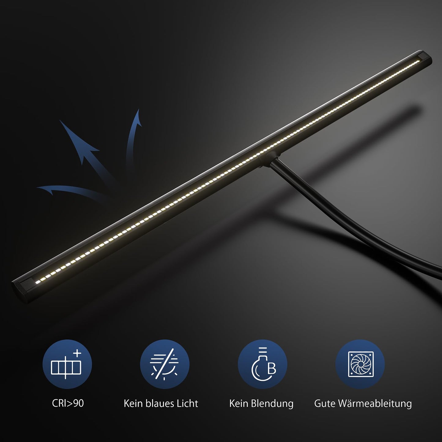 EYOCEAN Schreibtischlampe LED mit Gestensteuerung & Fernbedienung, 24W 80CM Klemmbare Dimmbare Monitor Lampe, Tageslichtlampe für Arbeiter in Büro Leser Architekenden Schneider