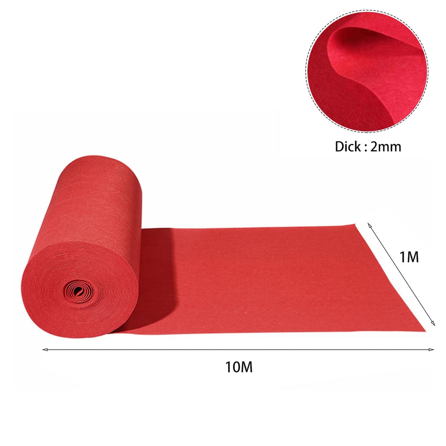 uyoyous Roter VIP-Teppich Hochzeitsteppich 10M Eventteppich Messeteppich 2mm Dicke Empfangsteppich Rot Party Hochzeits Lang Teppich Flur Gangläufer 10 x 1 M (L x B)