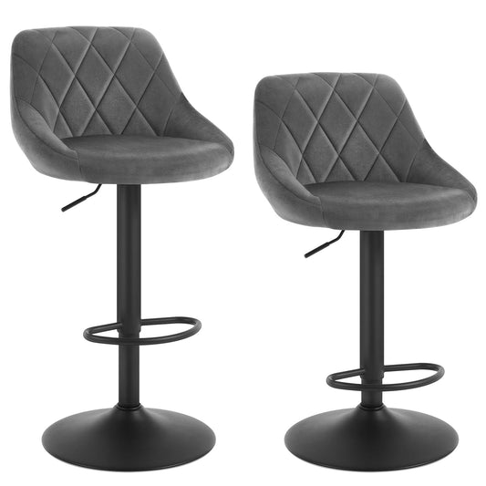 WOLTU Barhocker Tresenhocker, Gute gepolstert, Samt, Höhenverstellbar, Drehbar, 2 x Hocker, Dunkelgrau